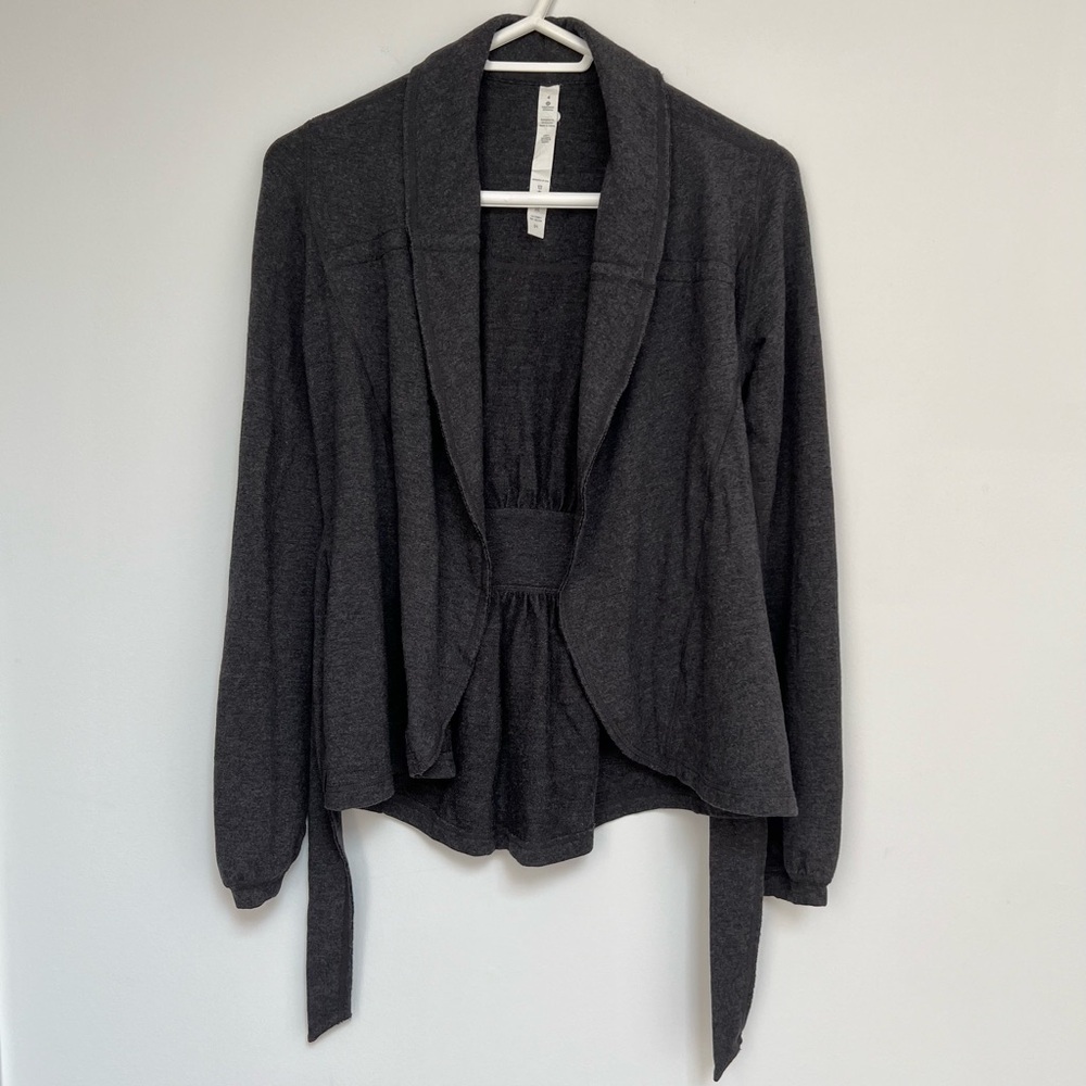 Lululemon (4) Dark Gray Sport Open Front Belt Wrap Tie Soft Modal Knit Cardigan